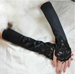 Атласные черные перчатки, плетеные бисером арт. N022-2